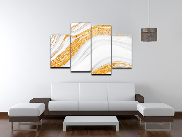 Gold White and Grey Marble Waves 4 Split Panel Canvas - Canvas Art Rocks - 3