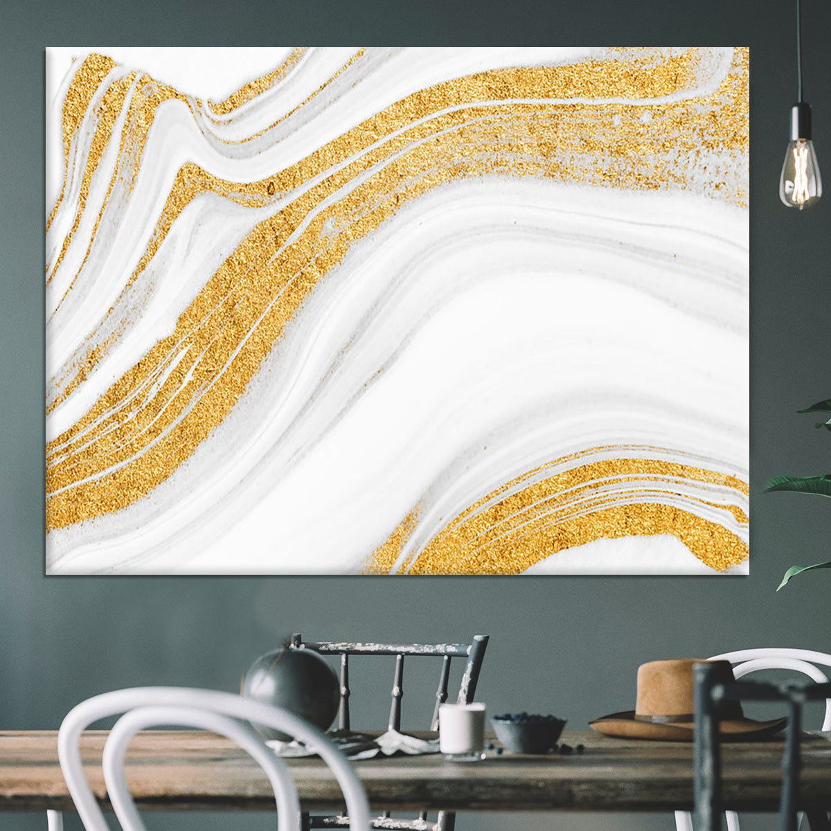 Gold White and Grey Marble Waves Canvas Print or Poster - Canvas Art Rocks - 3