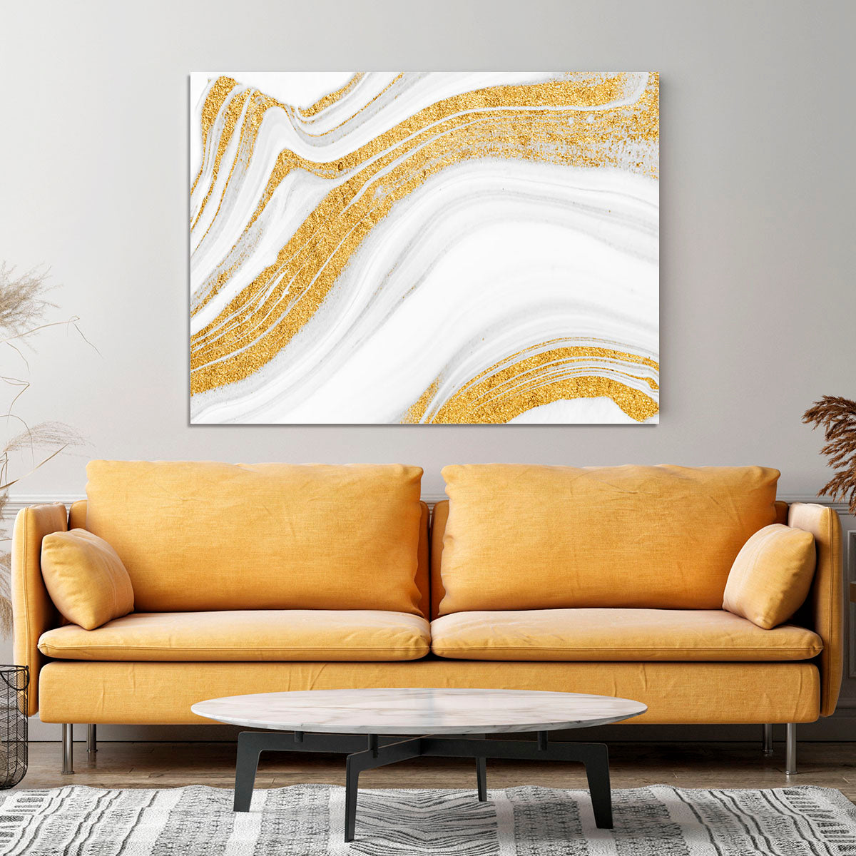 Gold White and Grey Marble Waves Canvas Print or Poster - Canvas Art Rocks - 4