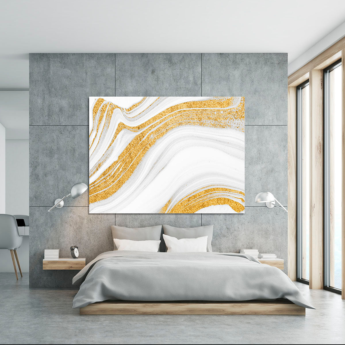 Gold White and Grey Marble Waves Canvas Print or Poster - Canvas Art Rocks - 5