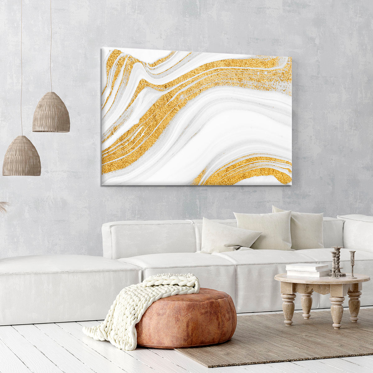 Gold White and Grey Marble Waves Canvas Print or Poster - Canvas Art Rocks - 6