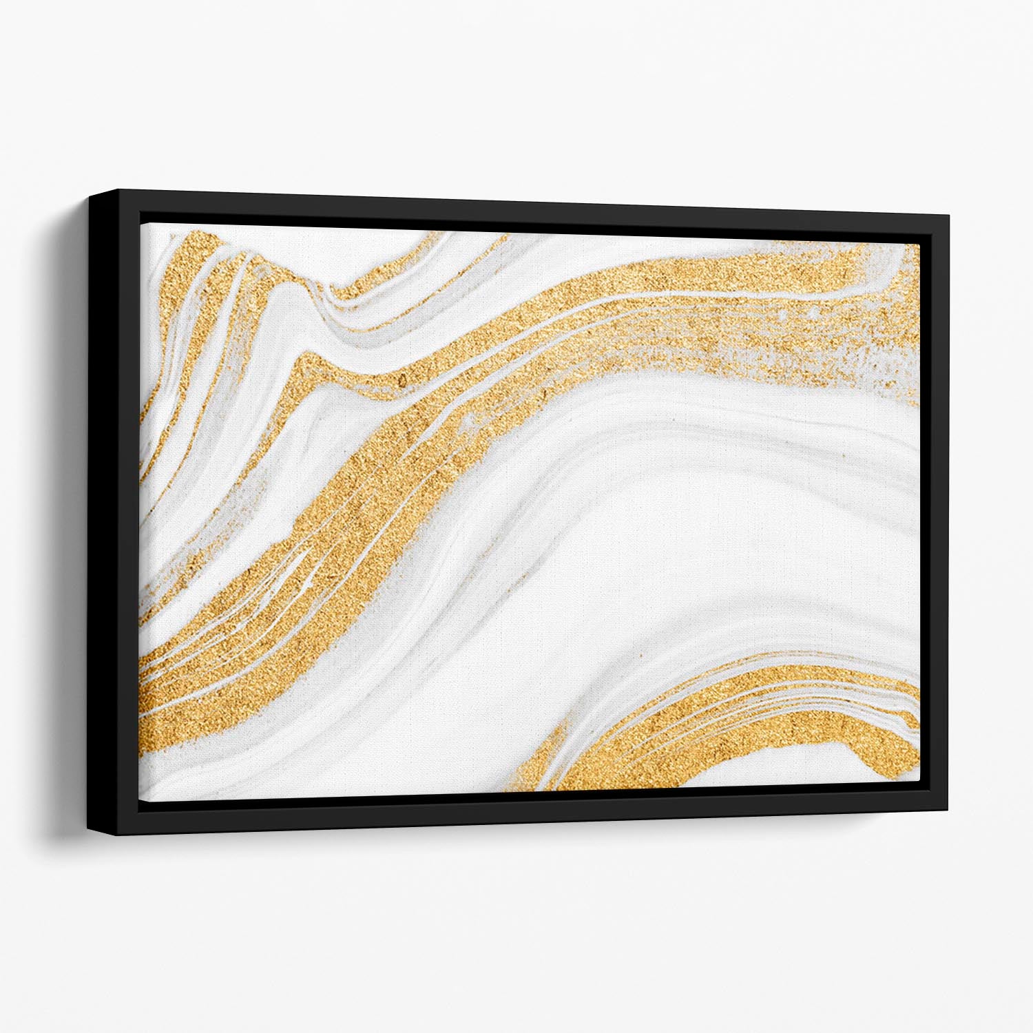 Gold White and Grey Marble Waves Floating Framed Canvas - Canvas Art Rocks - 1