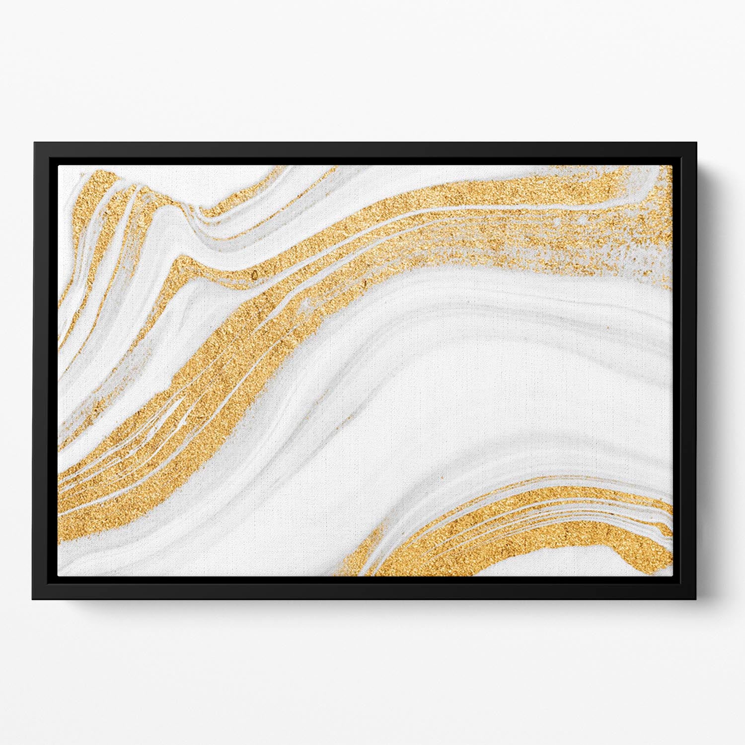 Gold White and Grey Marble Waves Floating Framed Canvas - Canvas Art Rocks - 2
