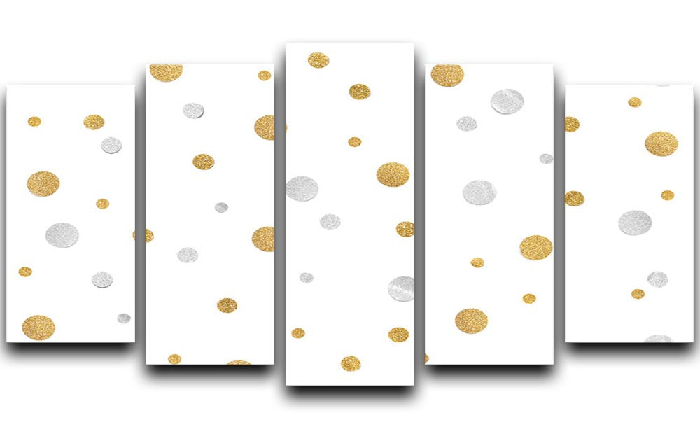 Gold and Silver Glitter Polka Dot 5 Split Panel Canvas - Canvas Art Rocks - 1