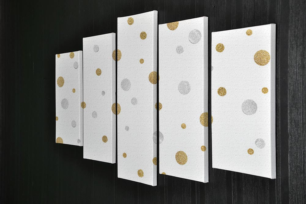 Gold and Silver Glitter Polka Dot 5 Split Panel Canvas - Canvas Art Rocks - 2