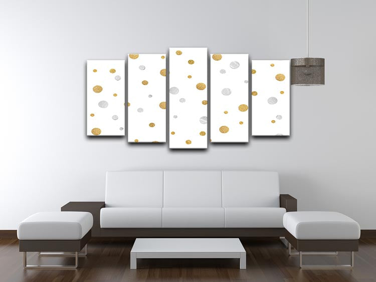 Gold and Silver Glitter Polka Dot 5 Split Panel Canvas - Canvas Art Rocks - 3