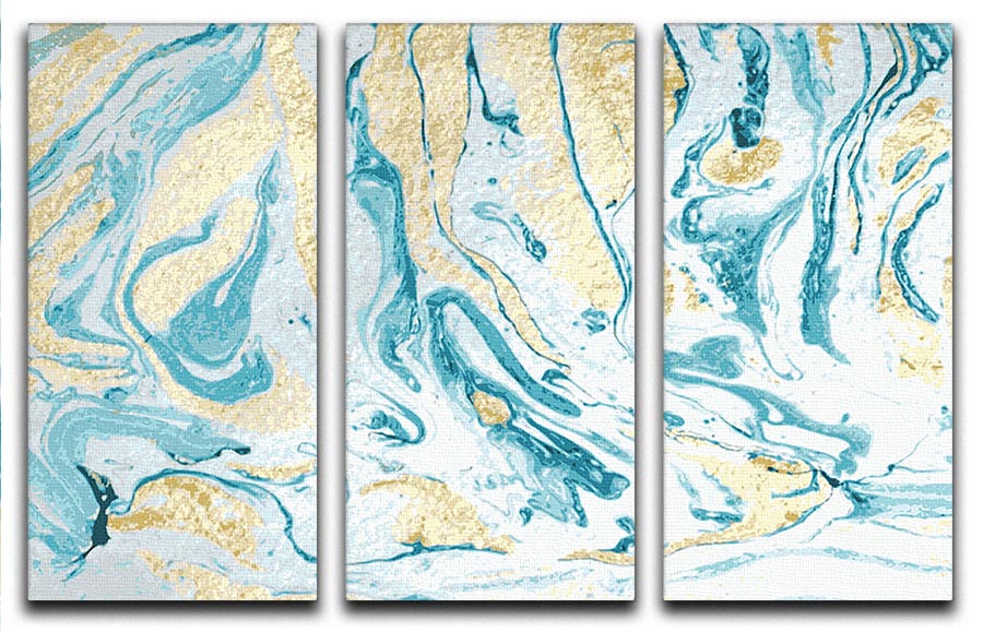 Gold and Teal Swirled Marble 3 Split Panel Canvas Print - Canvas Art Rocks - 1