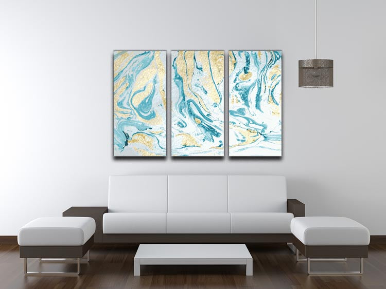 Gold and Teal Swirled Marble 3 Split Panel Canvas Print - Canvas Art Rocks - 3