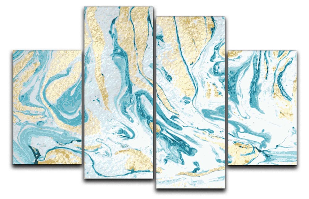 Gold and Teal Swirled Marble 4 Split Panel Canvas - Canvas Art Rocks - 1