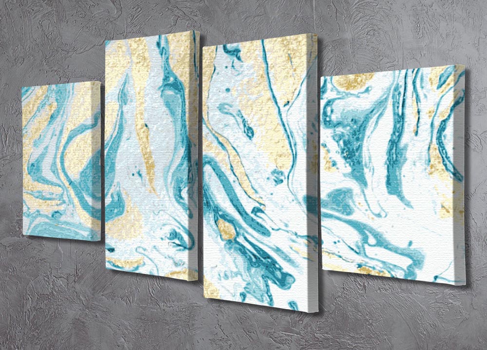 Gold and Teal Swirled Marble 4 Split Panel Canvas - Canvas Art Rocks - 2
