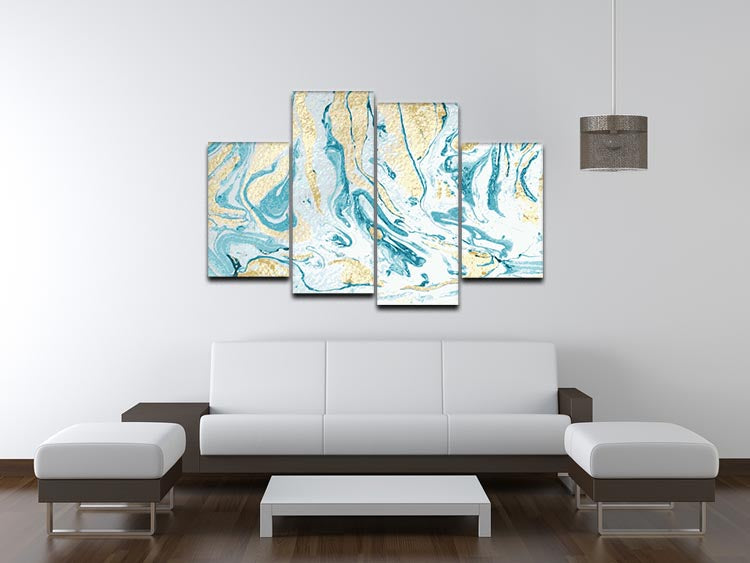 Gold and Teal Swirled Marble 4 Split Panel Canvas - Canvas Art Rocks - 3