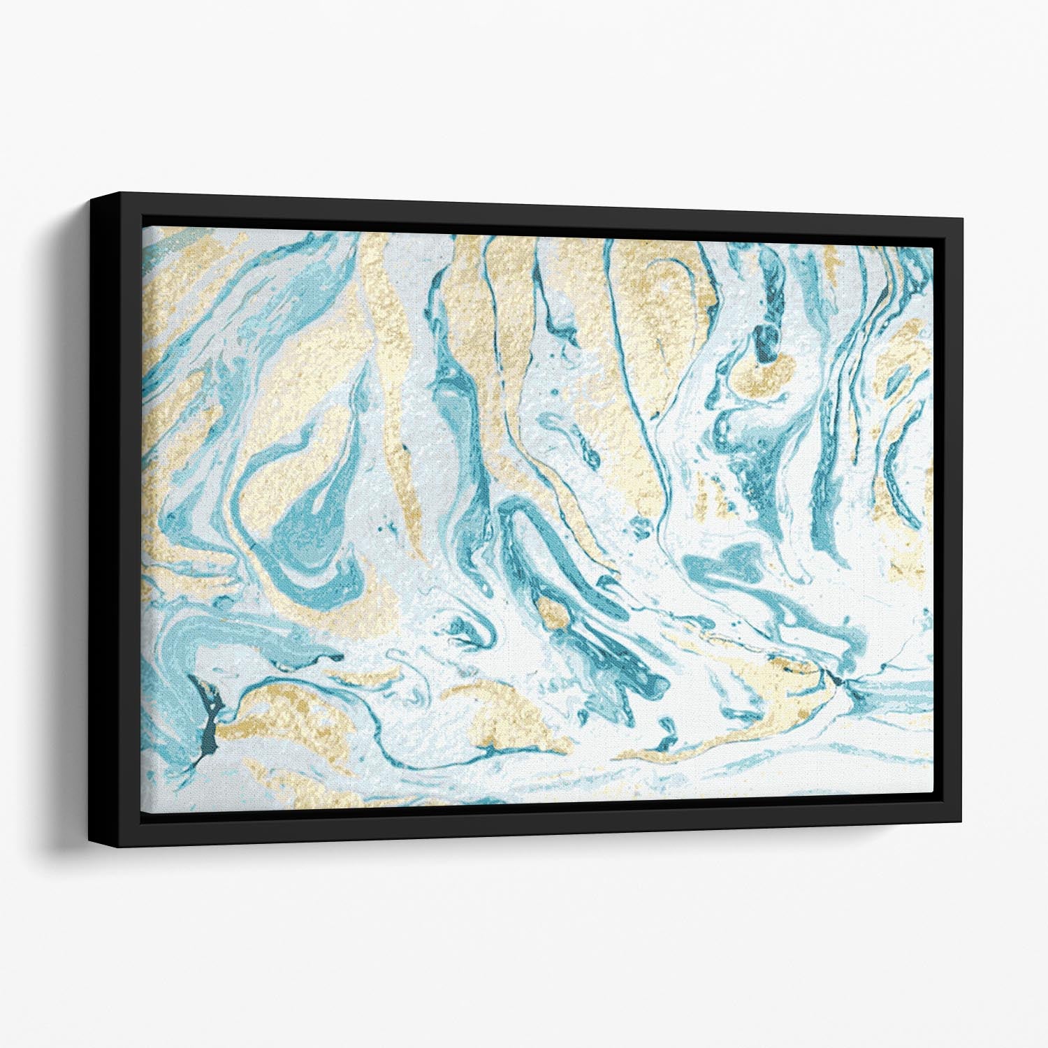 Gold and Teal Swirled Marble Floating Framed Canvas - Canvas Art Rocks - 1