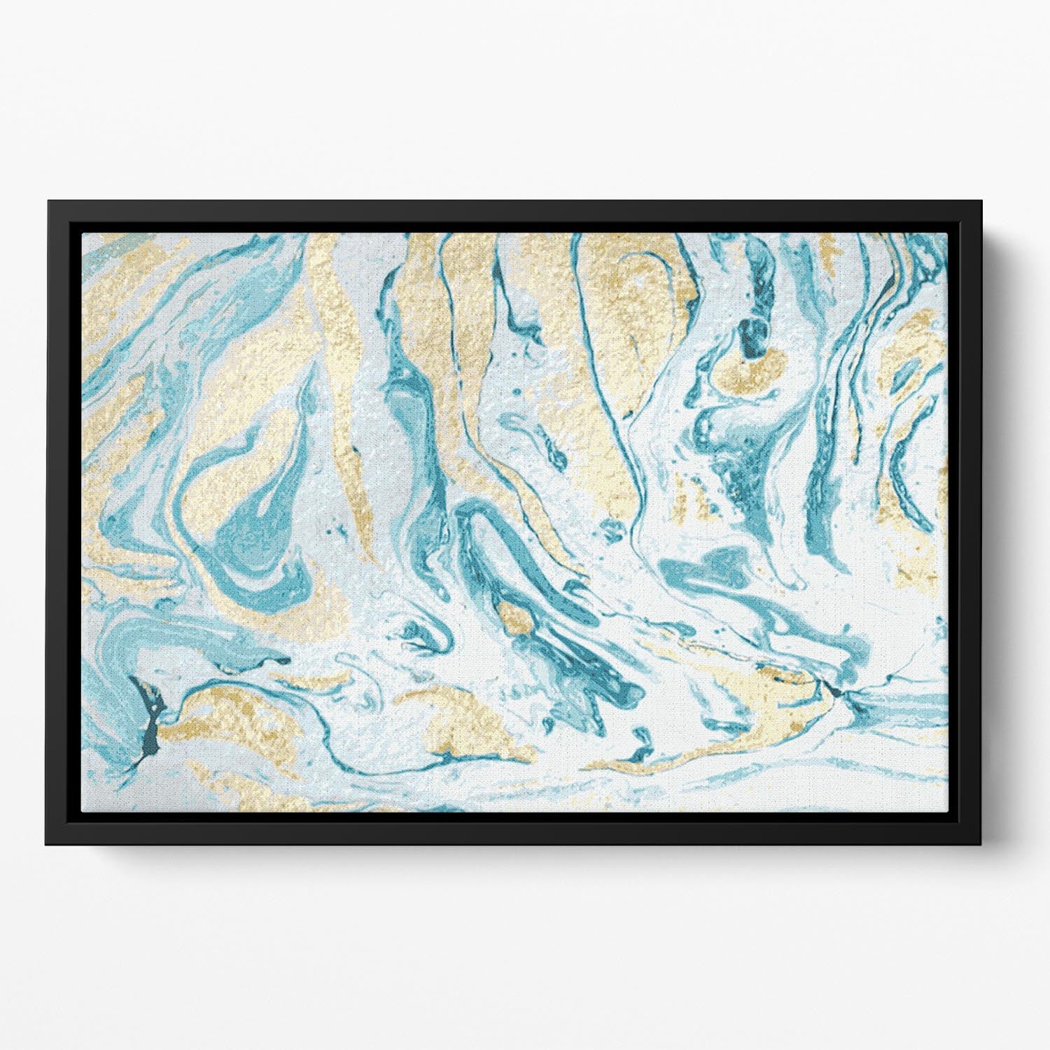Gold and Teal Swirled Marble Floating Framed Canvas - Canvas Art Rocks - 2