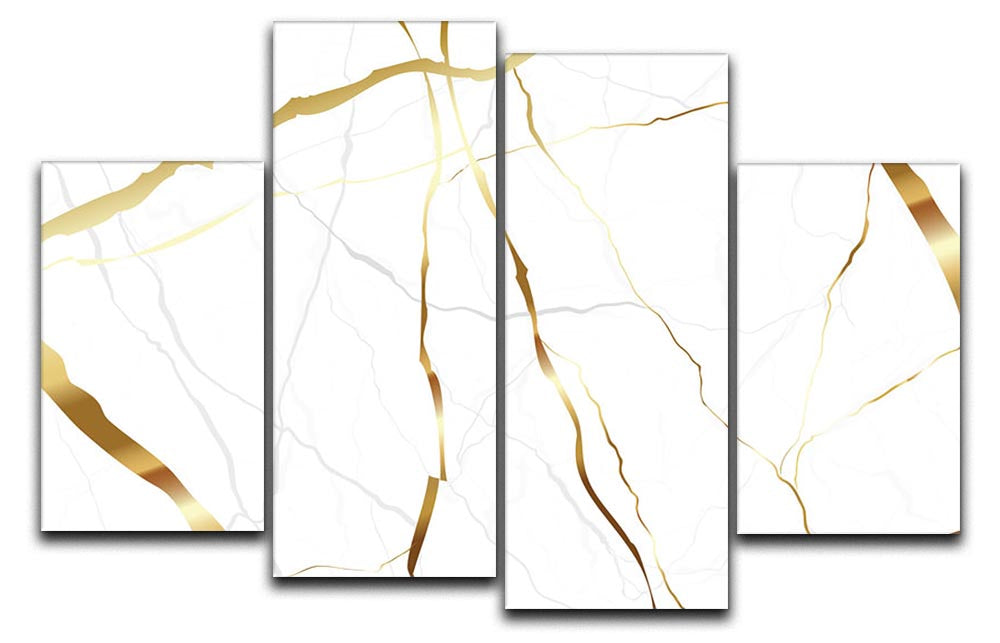 Gold and White Veined Marble 4 Split Panel Canvas - Canvas Art Rocks - 1