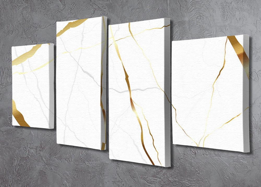 Gold and White Veined Marble 4 Split Panel Canvas - Canvas Art Rocks - 2