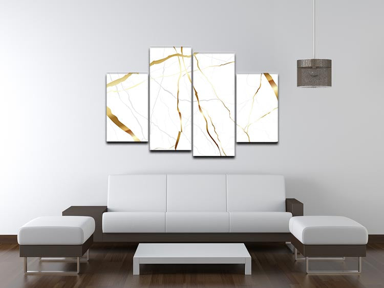 Gold and White Veined Marble 4 Split Panel Canvas - Canvas Art Rocks - 3