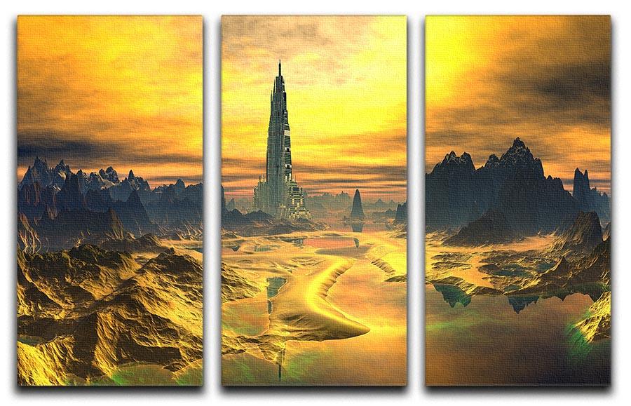 Golden Alien Landscape 3 Split Panel Canvas Print - Canvas Art Rocks - 1
