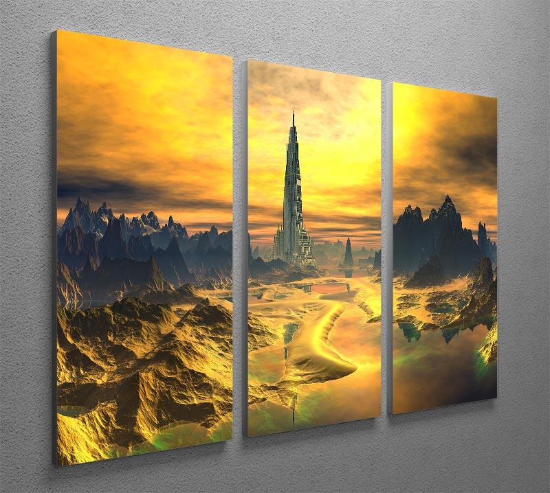 Golden Alien Landscape 3 Split Panel Canvas Print - Canvas Art Rocks - 2