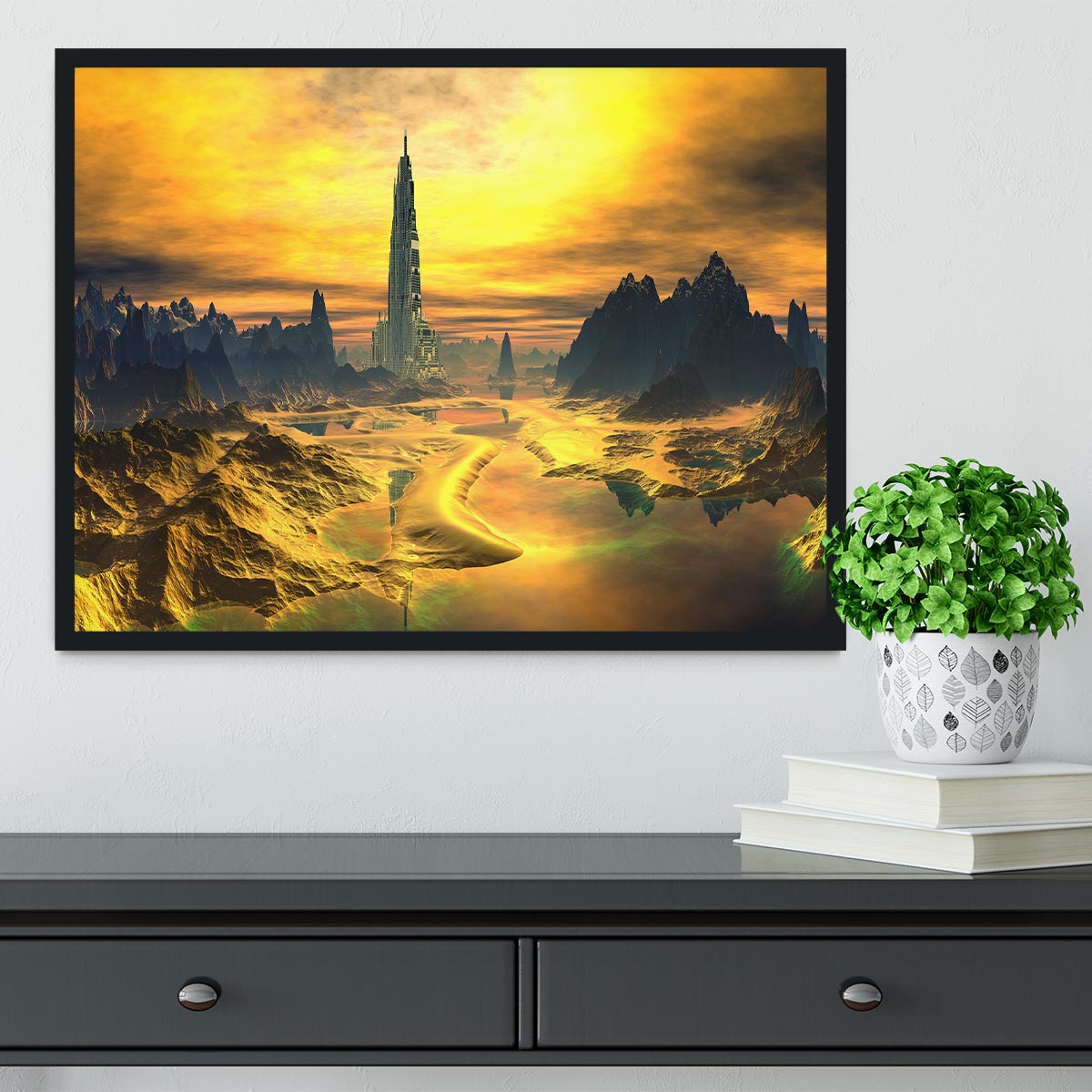 Golden Alien Landscape Framed Print - Canvas Art Rocks - 2