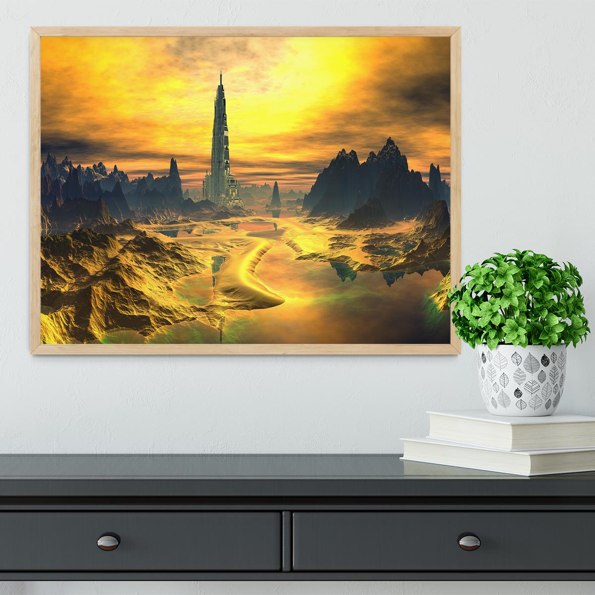 Golden Alien Landscape Framed Print - Canvas Art Rocks - 4