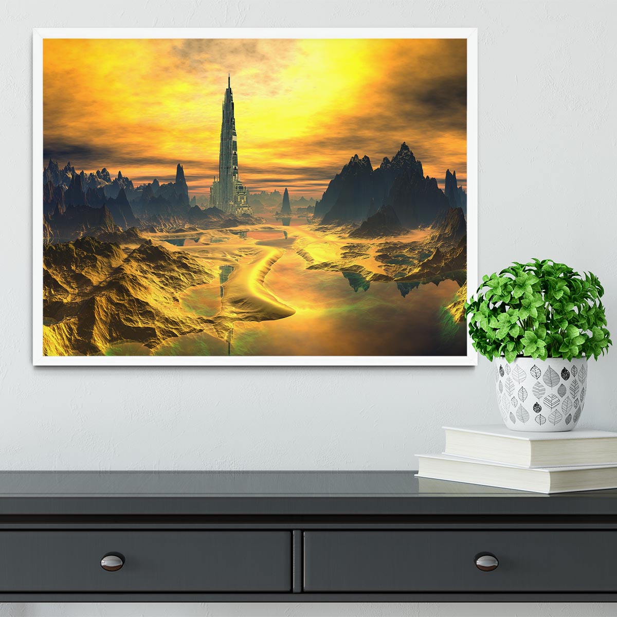Golden Alien Landscape Framed Print - Canvas Art Rocks -6