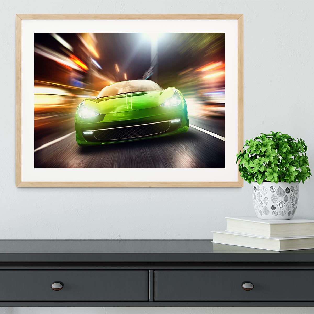 Green Race Car Framed Print - Canvas Art Rocks - 3