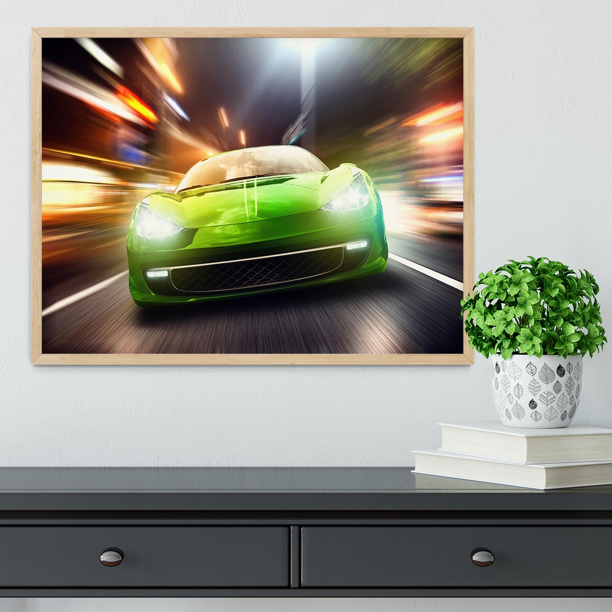 Green Race Car Framed Print - Canvas Art Rocks - 4