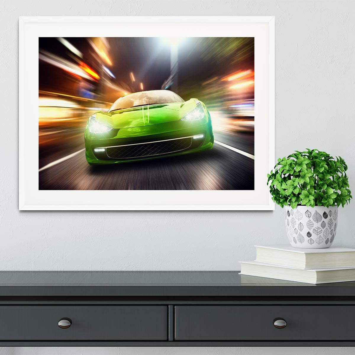 Green Race Car Framed Print - Canvas Art Rocks - 5