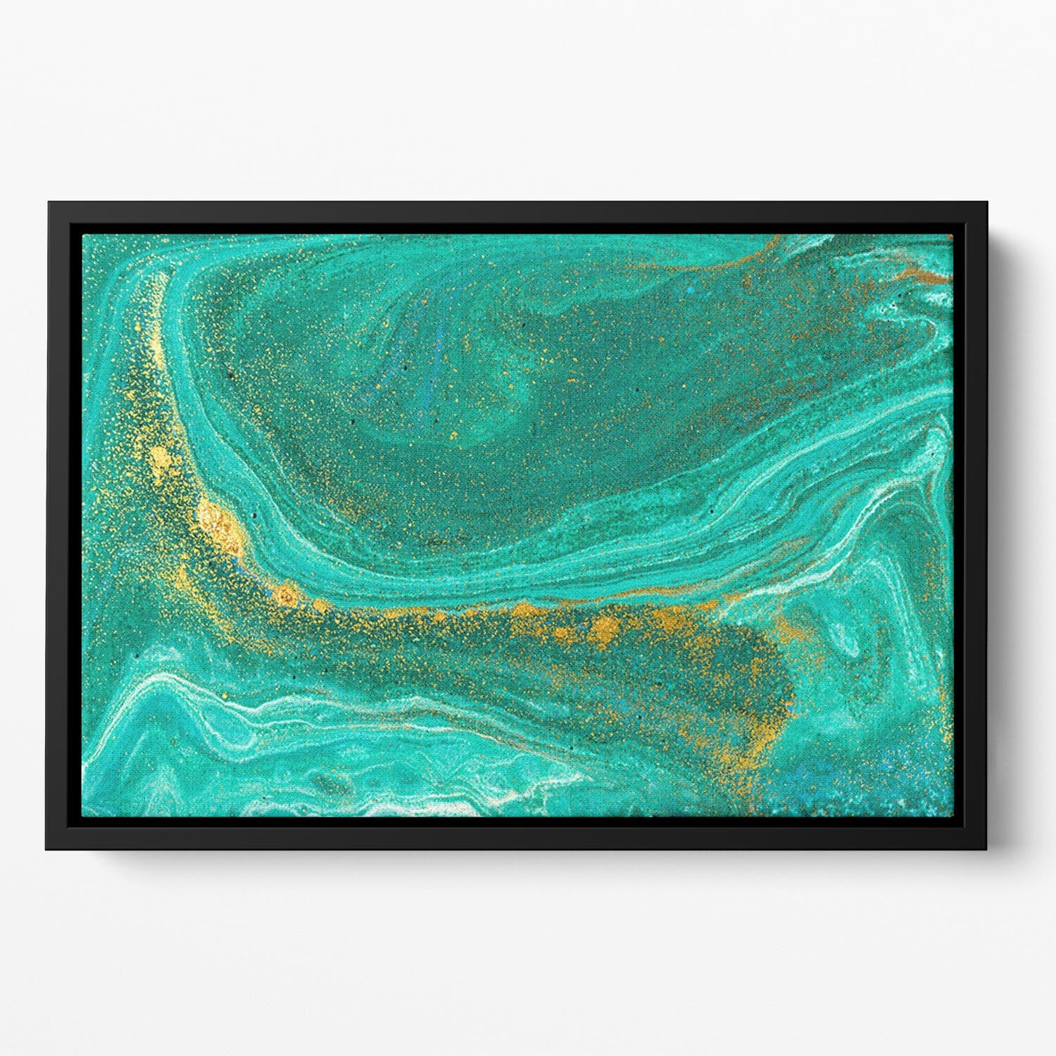 Green Swirled Marble Floating Framed Canvas - Canvas Art Rocks - 2