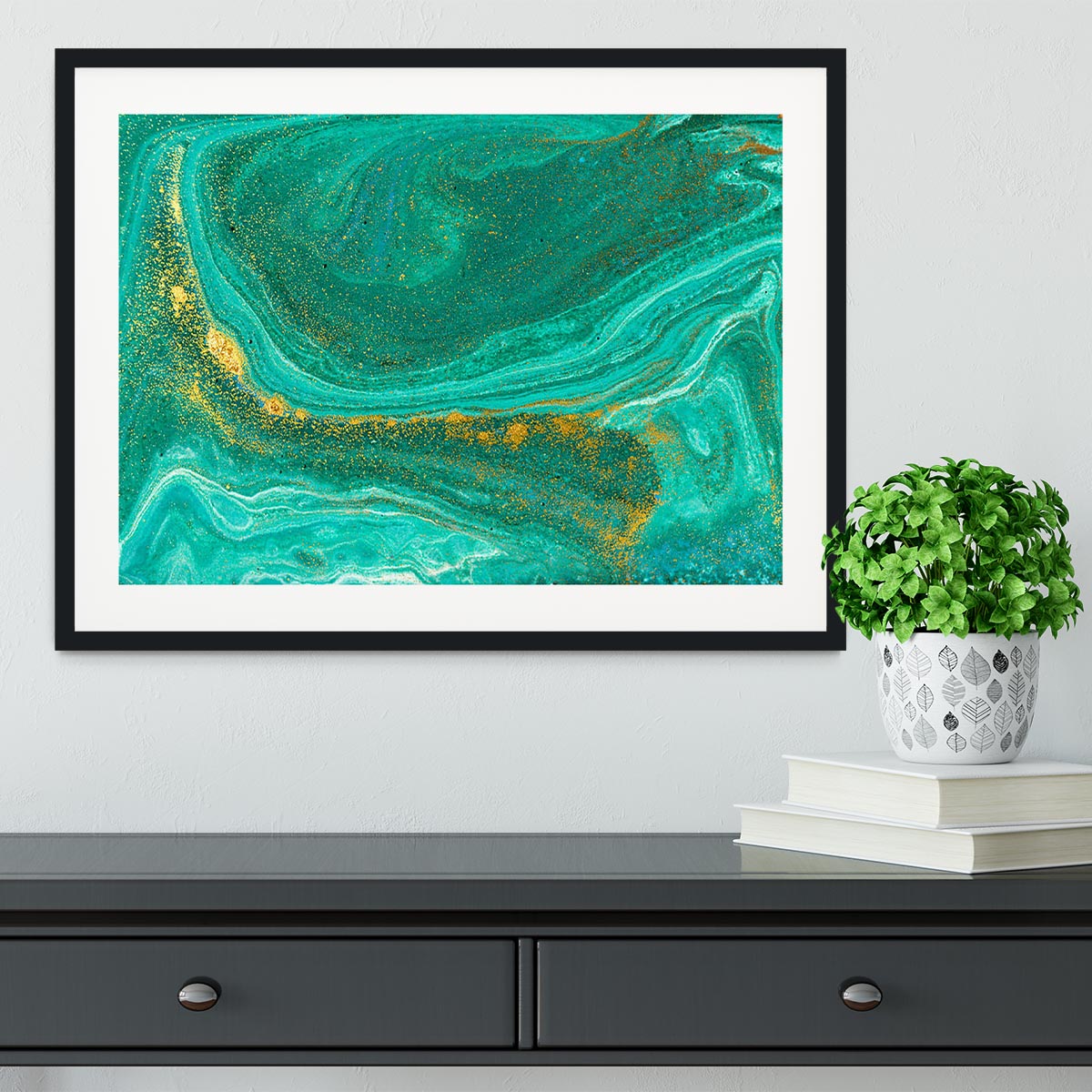 Green Swirled Marble Framed Print - Canvas Art Rocks - 1