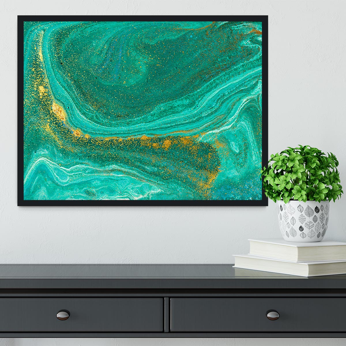 Green Swirled Marble Framed Print - Canvas Art Rocks - 2