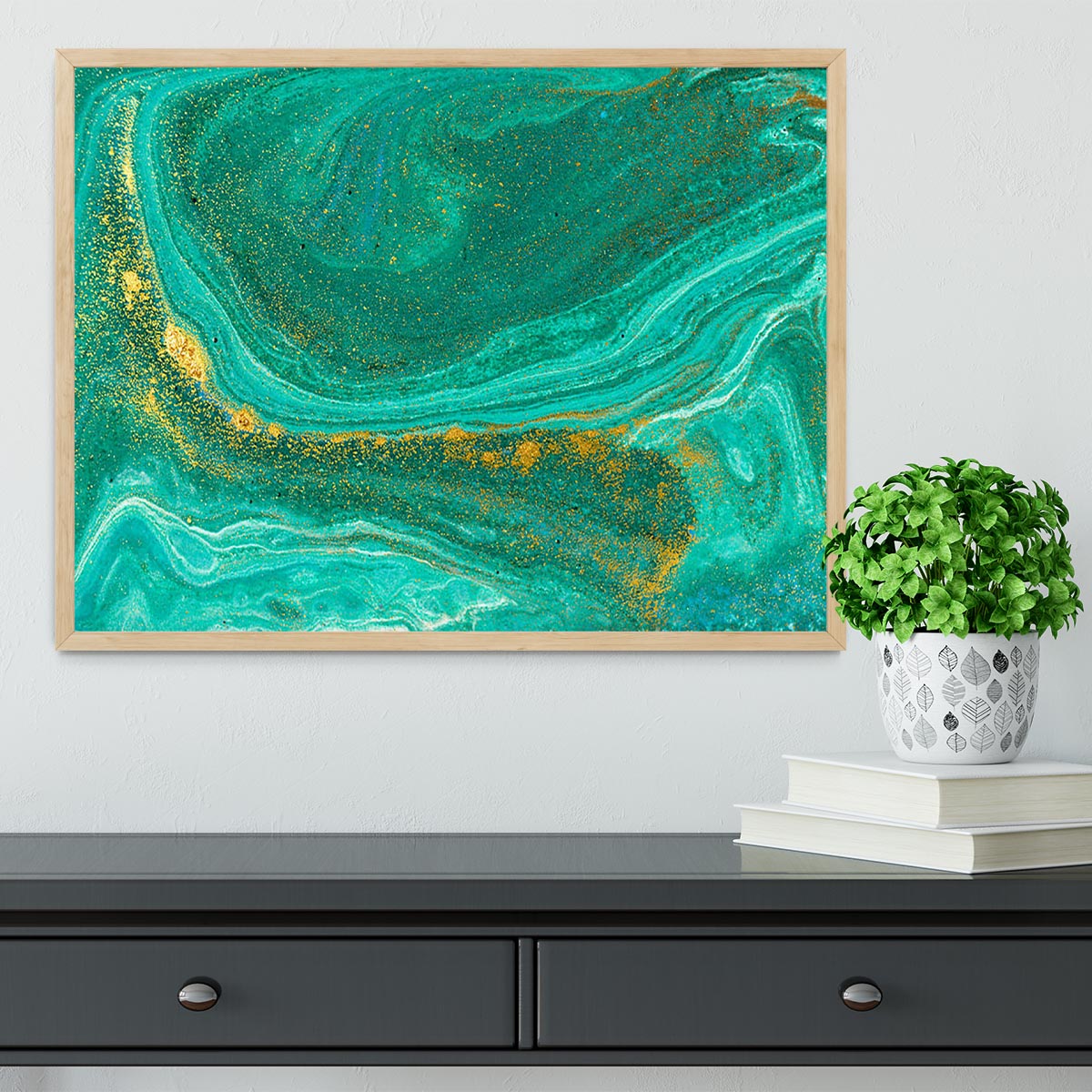 Green Swirled Marble Framed Print - Canvas Art Rocks - 4