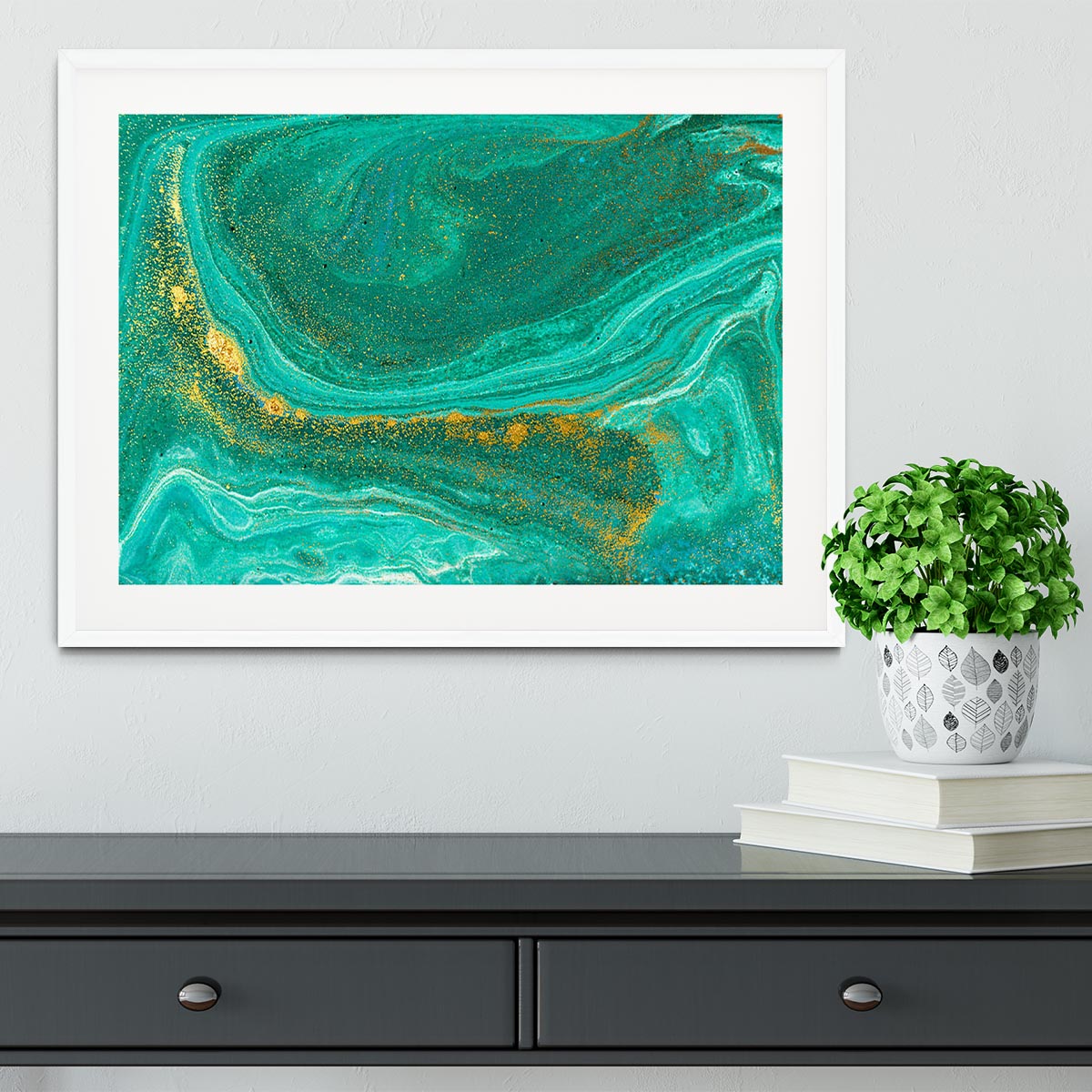Green Swirled Marble Framed Print - Canvas Art Rocks - 5
