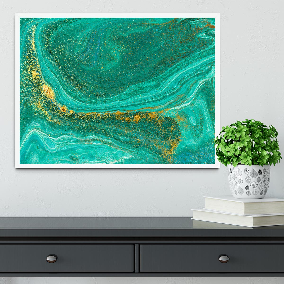 Green Swirled Marble Framed Print - Canvas Art Rocks -6