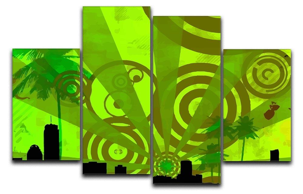 Green Urban Abstract 4 Split Panel Canvas  - Canvas Art Rocks - 1