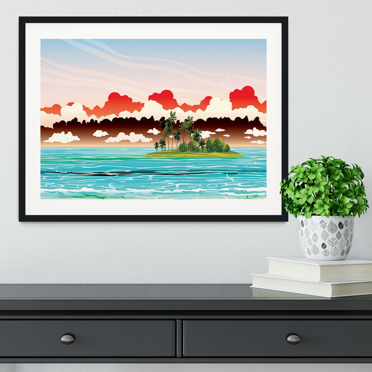 Green island with coconut palms Framed Print - Canvas Art Rocks - 1