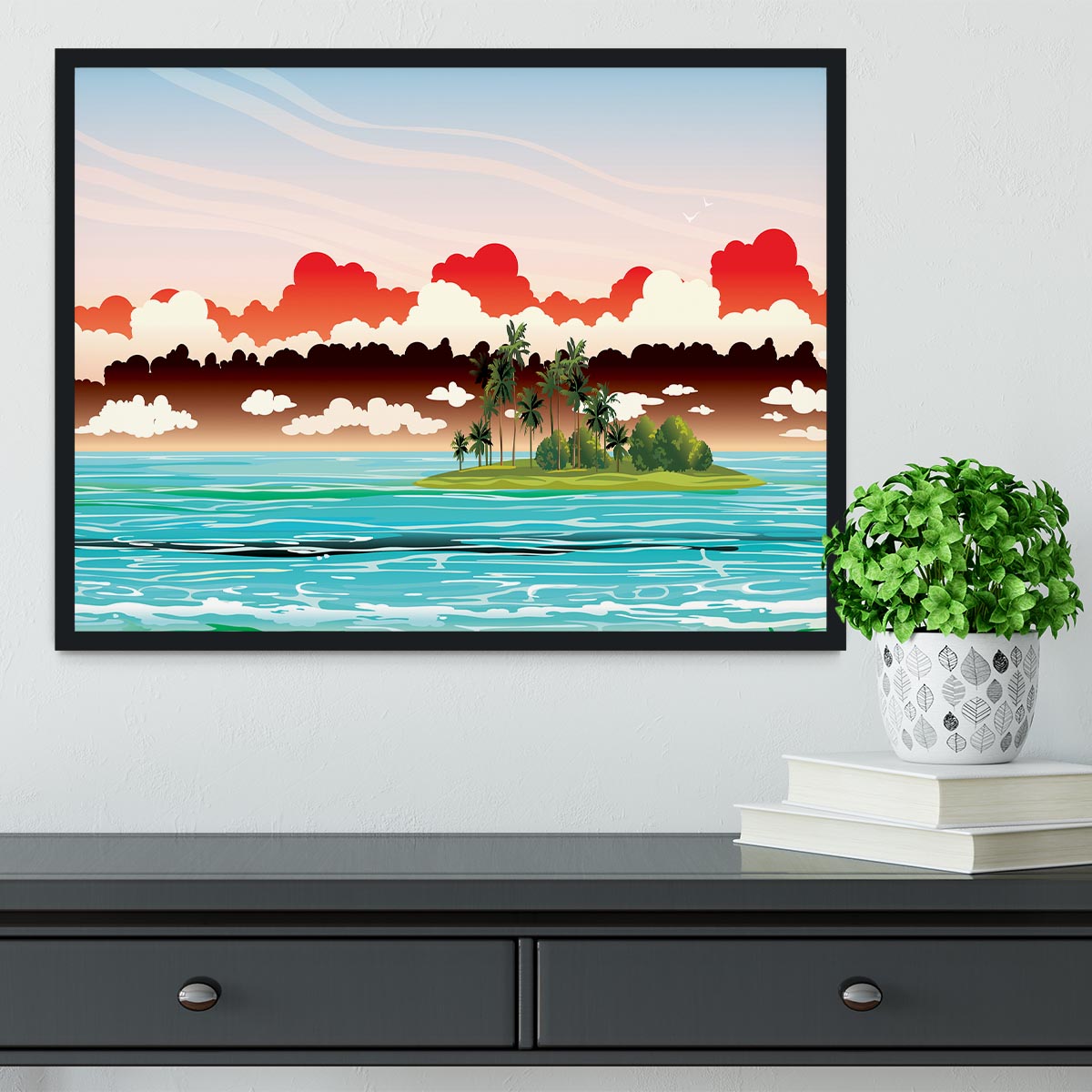 Green island with coconut palms Framed Print - Canvas Art Rocks - 2