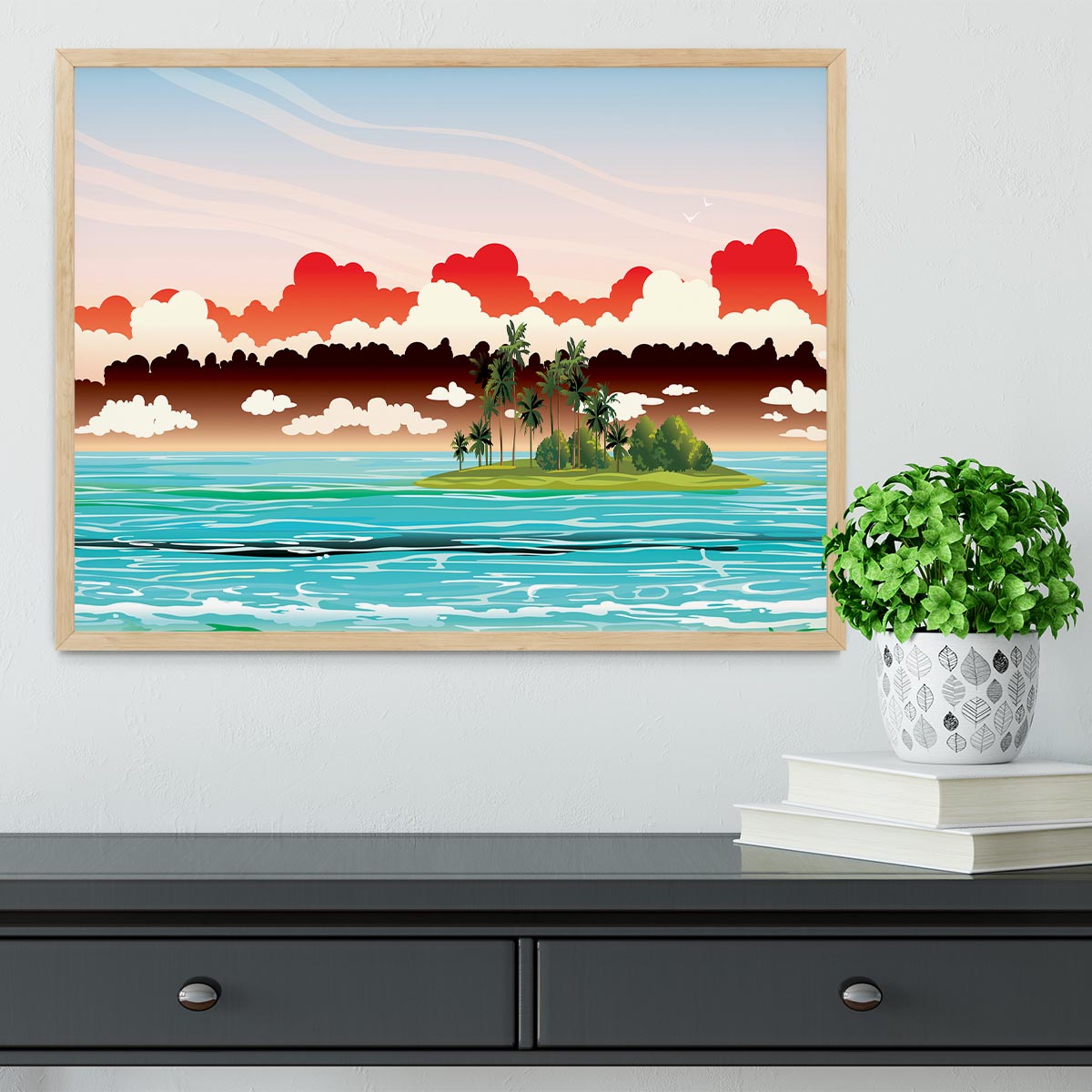 Green island with coconut palms Framed Print - Canvas Art Rocks - 4