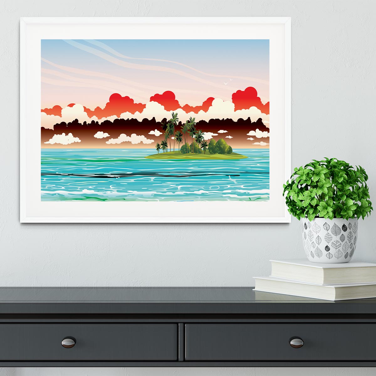Green island with coconut palms Framed Print - Canvas Art Rocks - 5