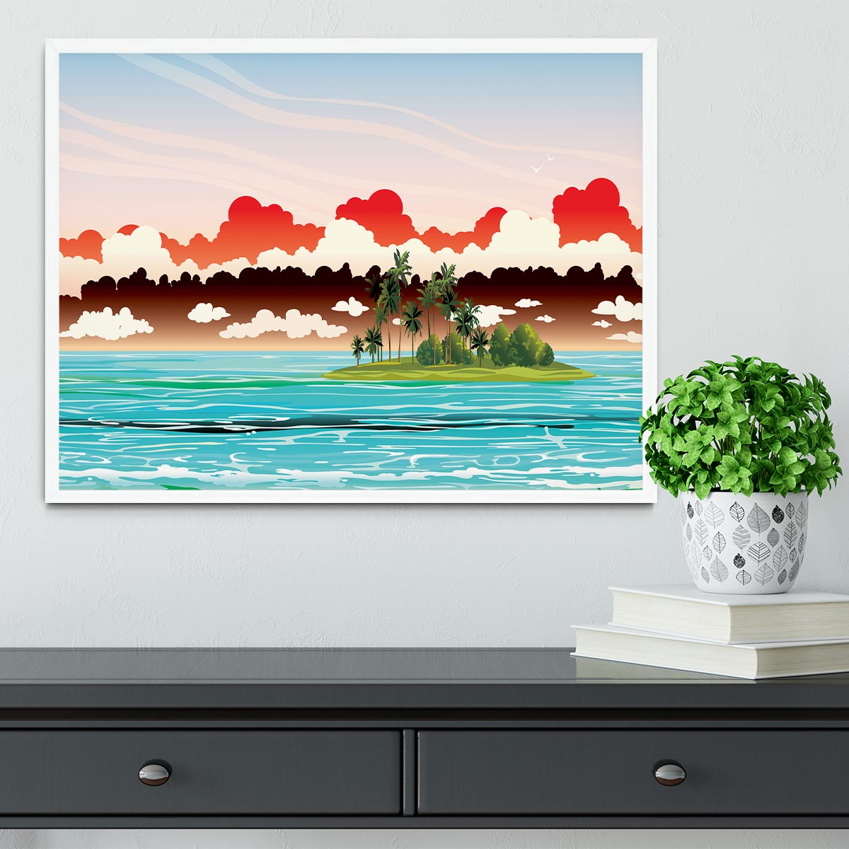Green island with coconut palms Framed Print - Canvas Art Rocks -6
