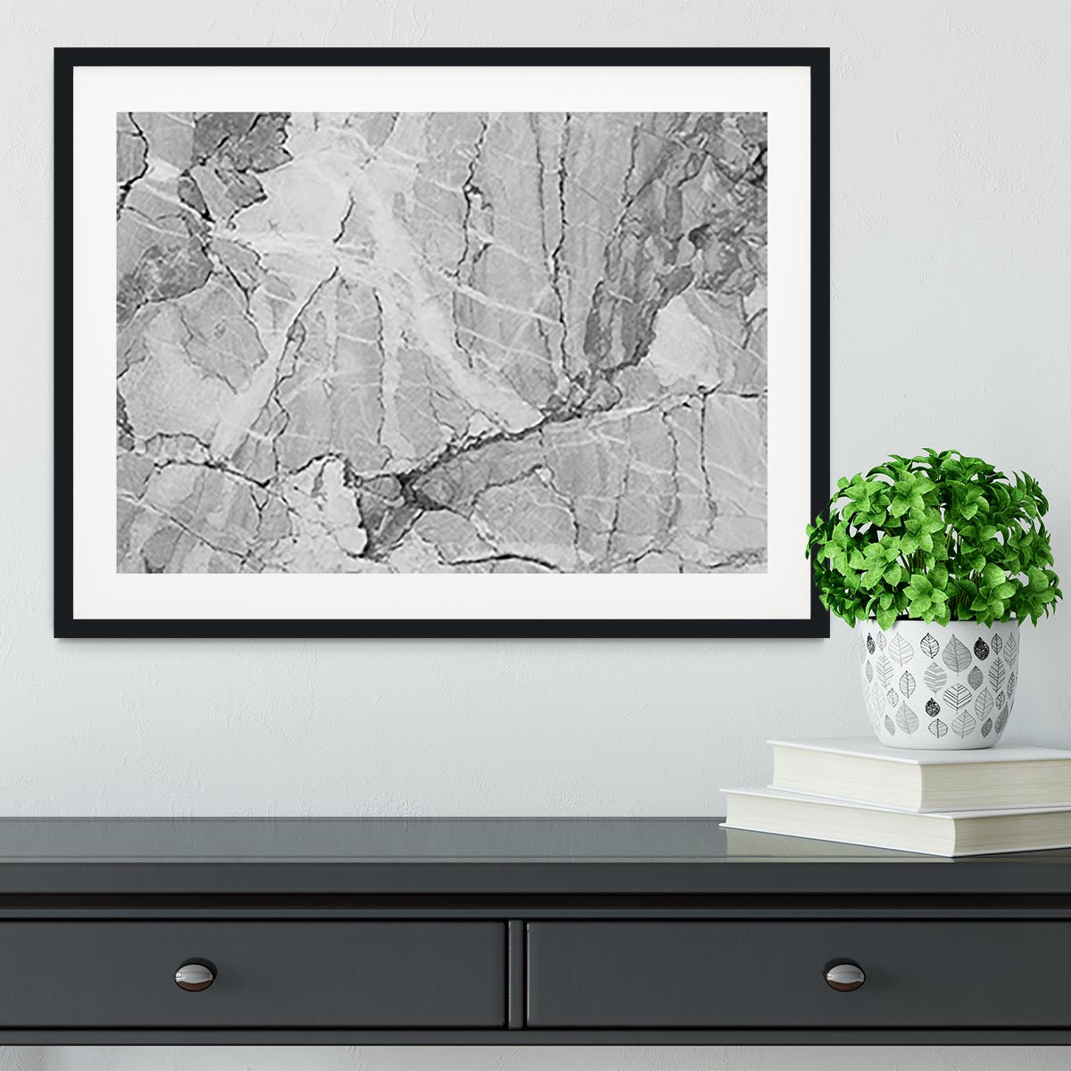 Grey Abstract Textured Marble Framed Print - Canvas Art Rocks - 1