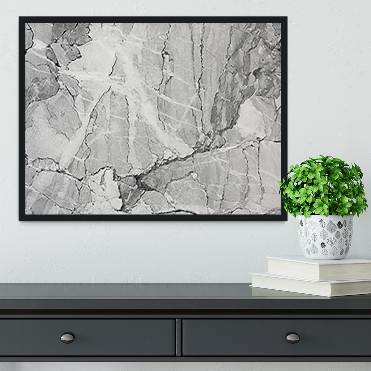 Grey Abstract Textured Marble Framed Print - Canvas Art Rocks - 2