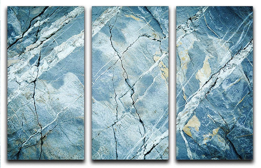 Grey and Light Blue Stone Marble 3 Split Panel Canvas Print - Canvas Art Rocks - 1