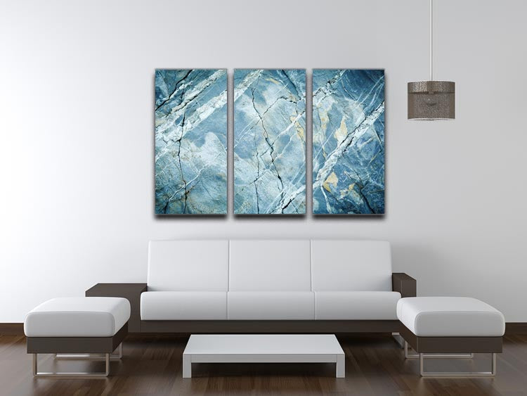 Grey and Light Blue Stone Marble 3 Split Panel Canvas Print - Canvas Art Rocks - 3