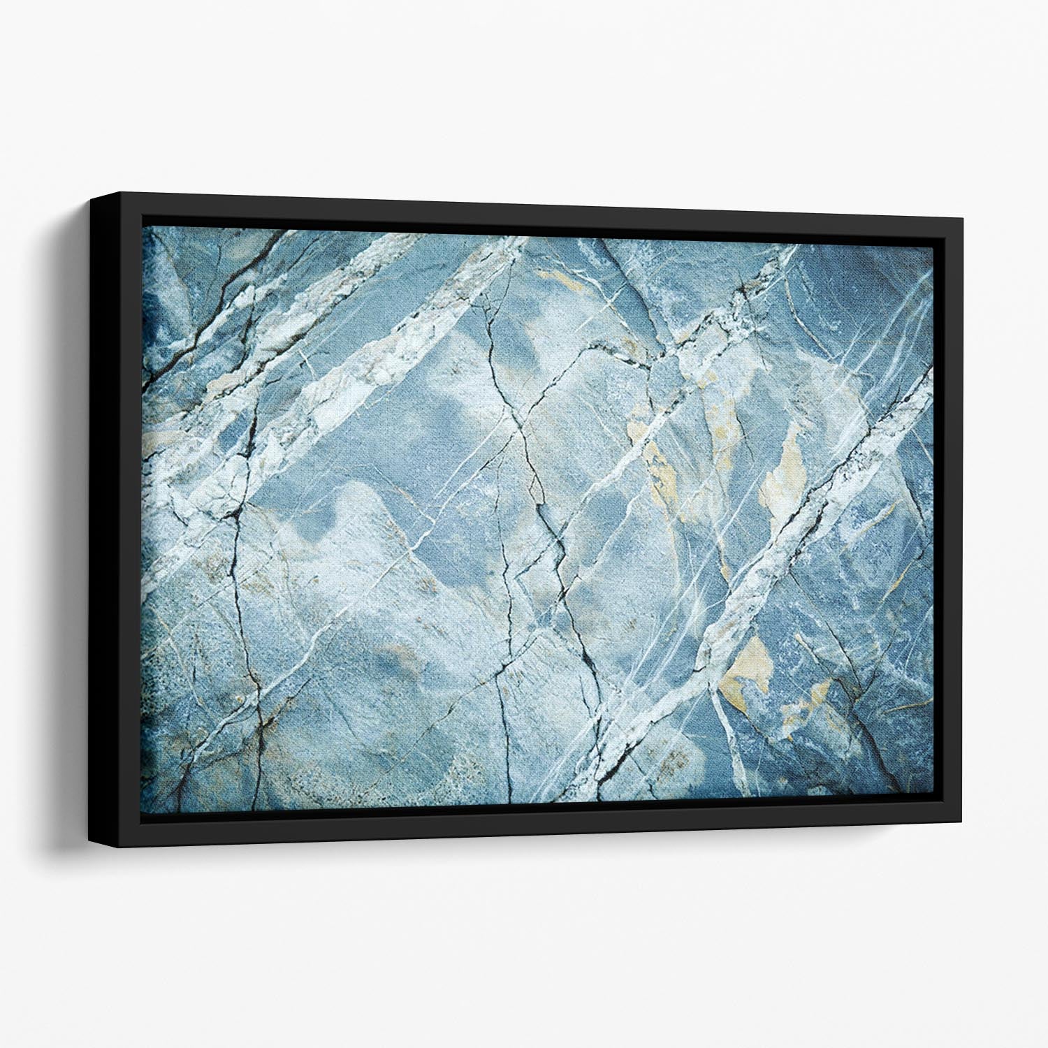 Grey and Light Blue Stone Marble Floating Framed Canvas - Canvas Art Rocks - 1