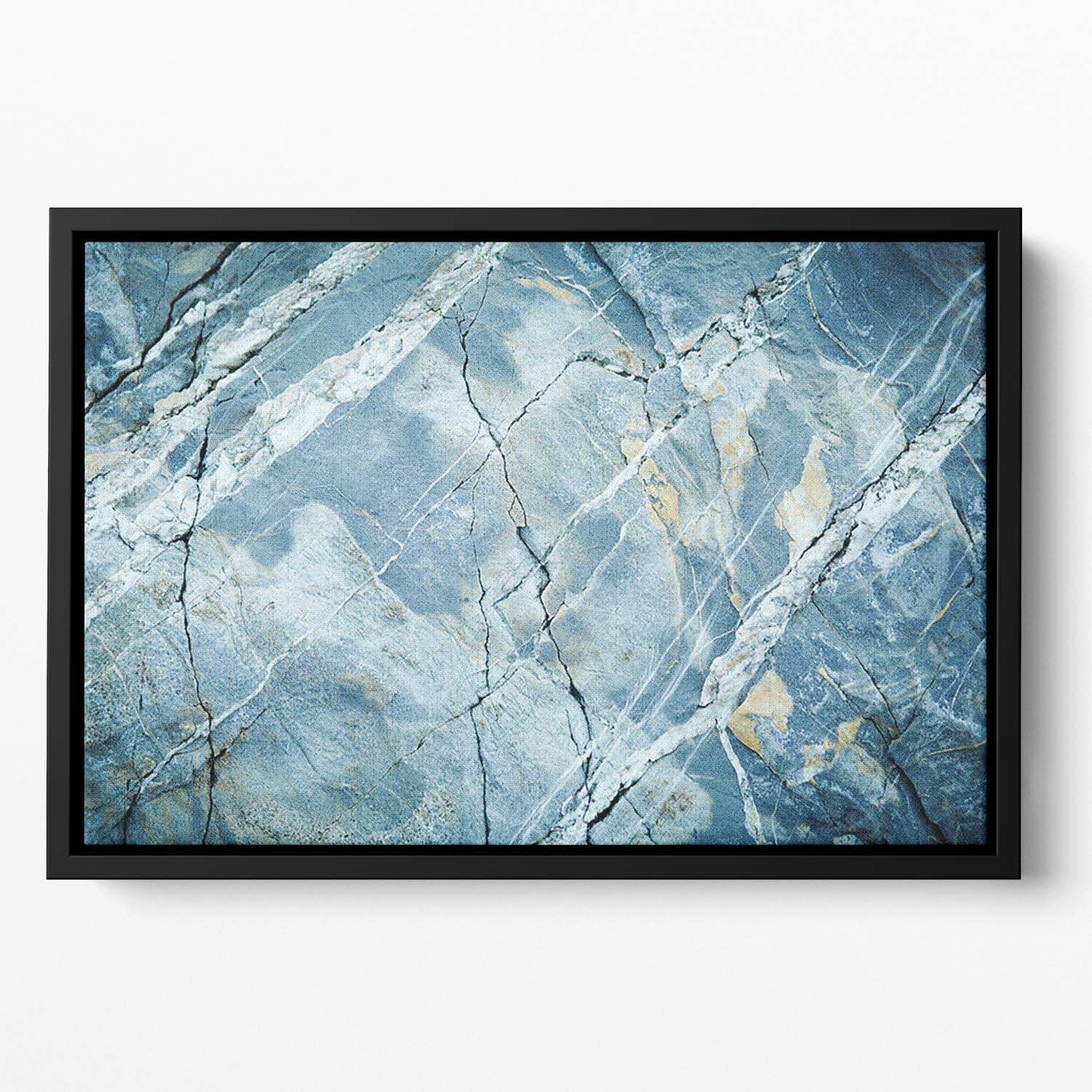 Grey and Light Blue Stone Marble Floating Framed Canvas - Canvas Art Rocks - 2