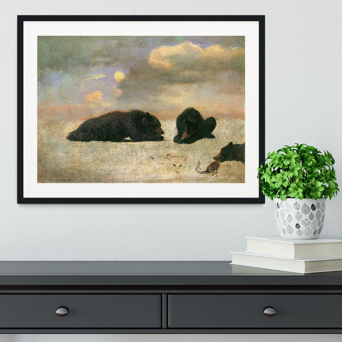 Grizzly Bears by Bierstadt Framed Print - Canvas Art Rocks - 1