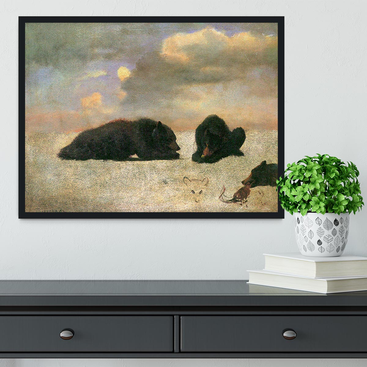 Grizzly Bears by Bierstadt Framed Print - Canvas Art Rocks - 2