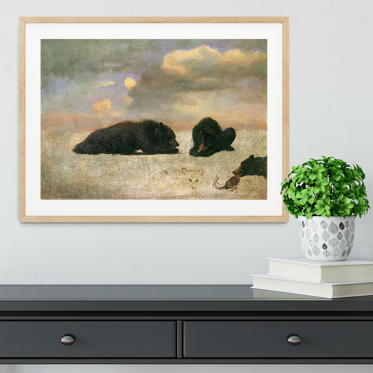 Grizzly Bears by Bierstadt Framed Print - Canvas Art Rocks - 3