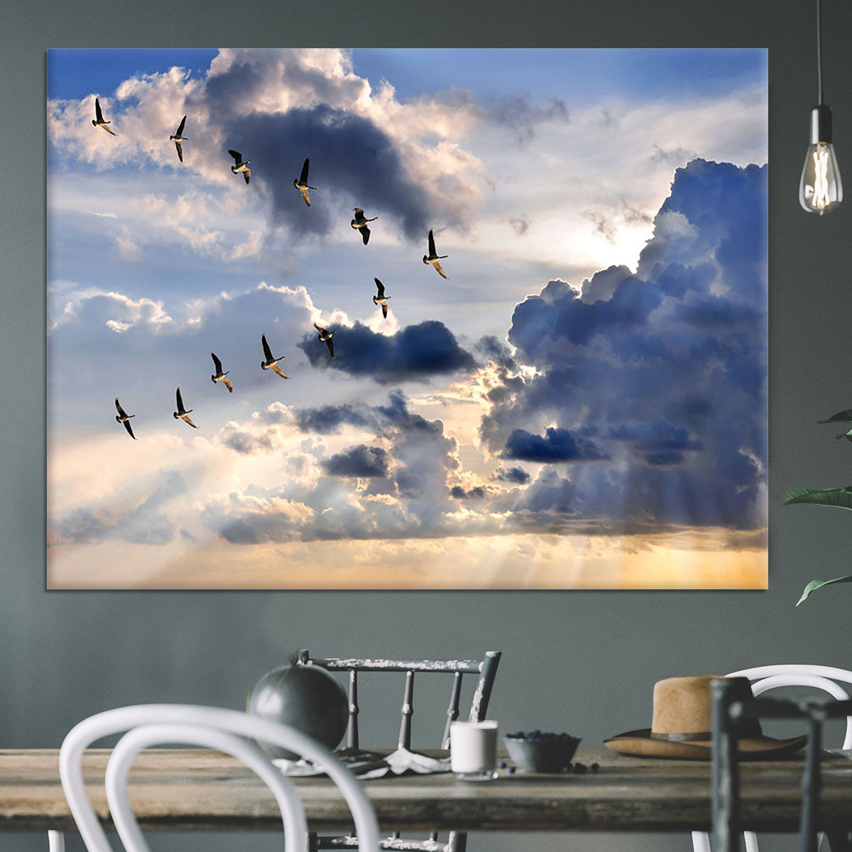 Group of Canadian geese flying in V-formation Canvas Print or Poster - Canvas Art Rocks - 3